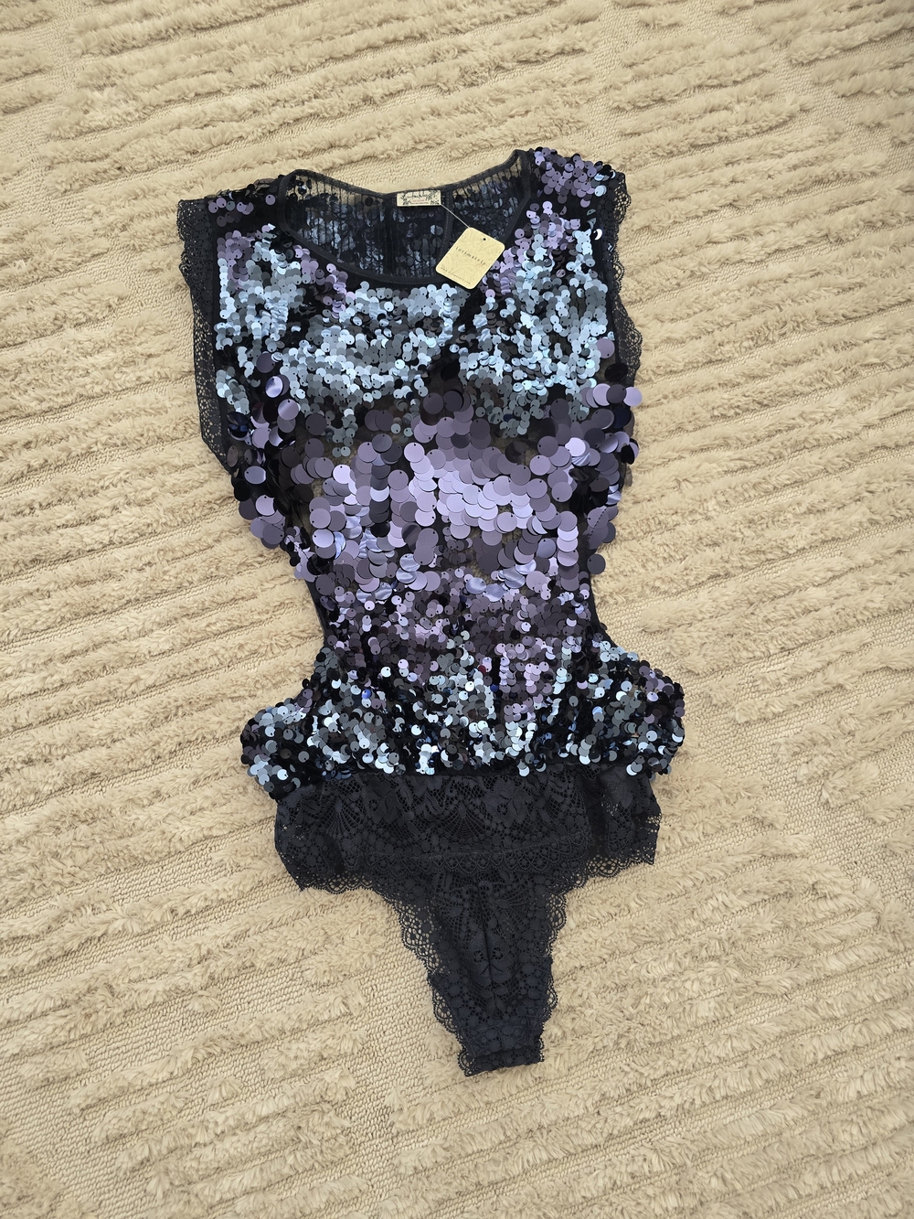 Free People Iridescent Navy and Purple Sequin Bodysuit